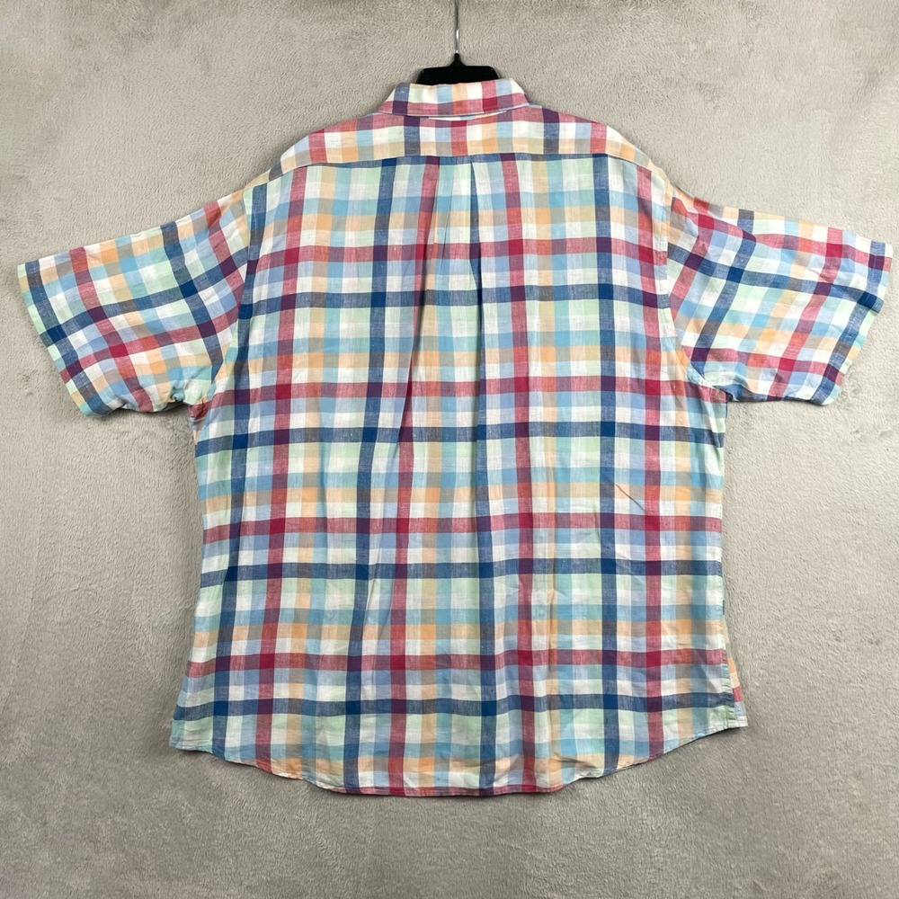 Brooks Brothers Shirt Men 2XL Multicolor Plaid 100% Linen Short Sleeve Button Up - Picture 3 of 6